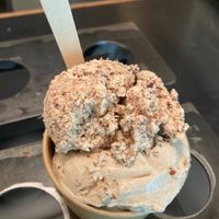 Two-flavored children’s portion including Chai and Peanut Butter Freckles  at Whistlepunk Ice Cream Co in Leavenworth