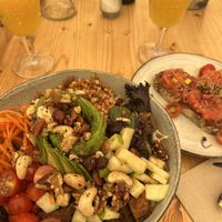 Salad and toast “local"  at Nibs Healthy Bar in Menorca