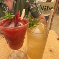 Red juice and homemade lemonade  at Nibs Healthy Bar in Menorca