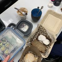 Our breakfast spread at work. Ignore the avocado rolls 🤓  at SconeGrown in Bellingham