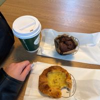 Chocolate muffin and apple ? Fritter  at Laurents in West London
