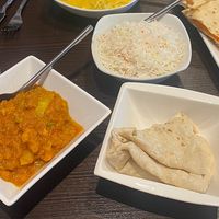 Pilau rice, vegan curry and chapati  at Sid's Spice in Brora