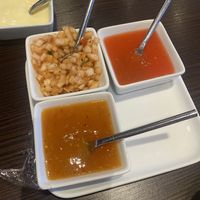 Poppadom sauces  at Sid's Spice in Brora