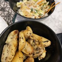 Sides: cabbage salad and roasted potatoes at Bonnard in Paris