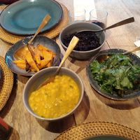Sweet potato wedges, black rice, crispy kale and a bean dish for 3 of us to share,  tasted amazing at Dane & Port - Natural Kitchen in Bournemouth