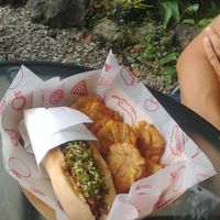 Choripan tableño with patacones at Cow's Revenge Vegan in Panama City