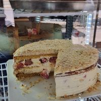 Chocolate orange cake and Strawberry cake (delicious 😋) at Los Navegantes del Magallanes in Puerto Natales