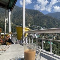 Soya chai and the terrace view 😍  at Joy Food in Dharamkot