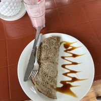 Buckwheat banana crepe and strawberry and chia seeds smoothie   at Joy Food in Dharamkot