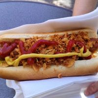 Vegan hot dog with roasted onions  at Vöner Döner - Food Stand in Wurzburg