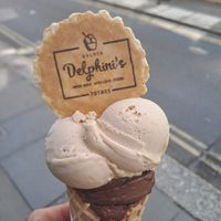 Vegan hazelnut and dark chocolate at Delphini's Gelato in Totnes