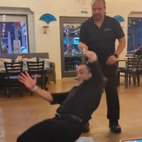 The owner dancing! at The Greek in Ventura