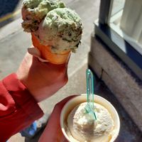 Mint chocolate chip and vanilla ice cream  at Partridges in Fraserburgh