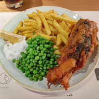 Fsh and chips (banana blossom) - very tasty at Erpingham House in Edinburgh