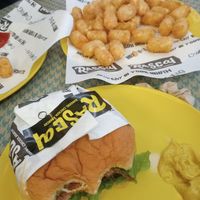Rascal burger and potato tots at Rascal in Charlestown