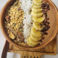 Banana and cacao smoothie bowl at iVegan Supershop Da Nang - Healthy Plant Based Cafe in Da Nang
