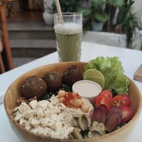 Iced Matcha Latte & Falafel Bowl at iVegan Supershop Da Nang - Healthy Plant Based Cafe in Da Nang