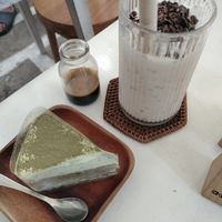 Matcha cake & Coconut coffee at iVegan Supershop Da Nang - Healthy Plant Based Cafe in Da Nang