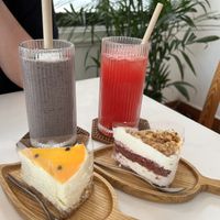 Blueberry muffin smoothie, watermelon juice, passion cheesecake, red velvet cakee  at iVegan Supershop Da Nang - Healthy Plant Based Cafe in Da Nang