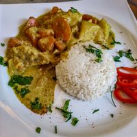 Vegetable curry with rice at Local in Sibiu