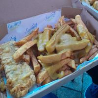 Tofish, chips & curry sauce at Saving Nemo in Darlington