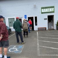 Long fairly fast line of friendly folks. No seating. Nice view across the street to enjoy while waiting  at Pacific Sourdough in Waldport