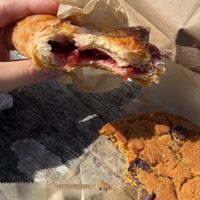 cherry turnover and chocolate chip cookie, yum!!  at Pacific Sourdough in Waldport