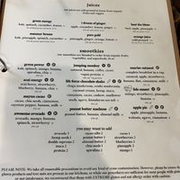 Juice menu  at Green Zebra Cafe - Main St in Sarasota