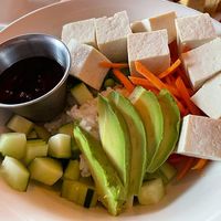 Poke bowl with sushi rice, fresh veggies, tofu and poke sauce   at Pete's in Madeira Beach