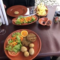 vegan burgers and side dishes  at Adega do Ramada in Obidos