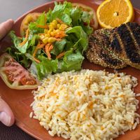 Burger on a plate at Adega do Ramada in Obidos