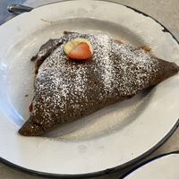 Vegan filled with peanut butter banana strawberries   at Press Coffee+Crepes in Graham