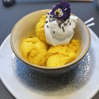 Vegan mango sorbet with coconut cream  at Maguro in Zadar
