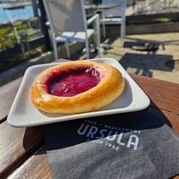 Raspberry pastry (rather expensive) at Café Ursula in Helsinki