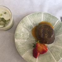 Dezerts: panna cotta, yogurt macha + mint at Ca n'Ela Vegan Restaurant in Mallorca