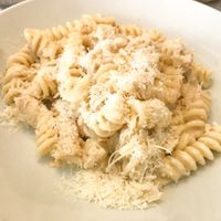 Pasta carbonara at Ca n'Ela Vegan Restaurant in Mallorca