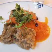 Pastel de berenjena, trigo sarraceno y parmesano vegano at Ca n'Ela Vegan Restaurant in Mallorca