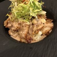 Starter: Heura (which is a plant based chicken alternative… nothing gets closer to the real thing)  at Ca n'Ela Vegan Restaurant in Mallorca