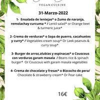 Example menu from 31/03/2022  at Ca n'Ela Vegan Restaurant in Mallorca