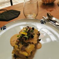 3. Course: mushrooms with potatos at Ca n'Ela Vegan Restaurant in Mallorca
