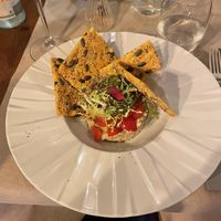 Tartare di melanzane con crakers di semi  at Ca n'Ela Vegan Restaurant in Mallorca