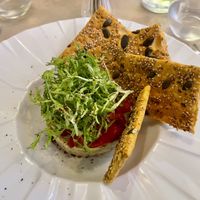 Aubergine tartar with crackers  at Ca n'Ela Vegan Restaurant in Mallorca