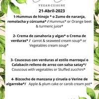 One of the daily menus   at Ca n'Ela Vegan Restaurant in Mallorca