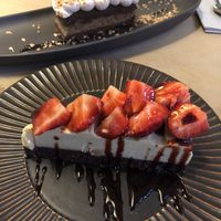 Raw cake (front) + Chocolate-hazelnut desert (back, can’t remember the name)  at Ca n'Ela Vegan Restaurant in Mallorca