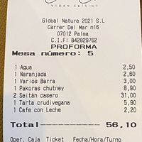 Invoice  at Ca n'Ela Vegan Restaurant in Mallorca