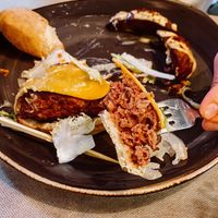 The burger "meat". at Ca n'Ela Vegan Restaurant in Mallorca