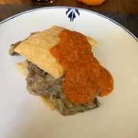 Puff pastry with aubergine and red pepper   at Ca n'Ela Vegan Restaurant in Mallorca
