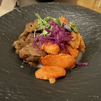 Seitan with carrot and sweet potatoe  at Ca n'Ela Vegan Restaurant in Mallorca