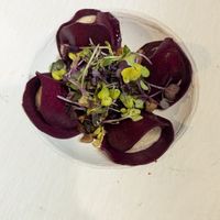 raw beetroot ravioli  at Ca n'Ela Vegan Restaurant in Mallorca