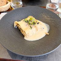 Lasagna with mushrooms, zucchini and truffle at Ca n'Ela Vegan Restaurant in Mallorca
